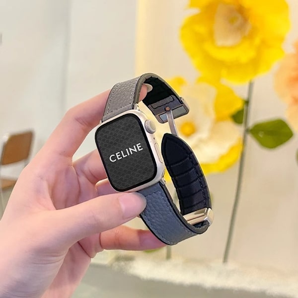 Klockarmband för Apple Watch iWatch 22mm Enkelt Läder Magnetisk Bred Version - Grå