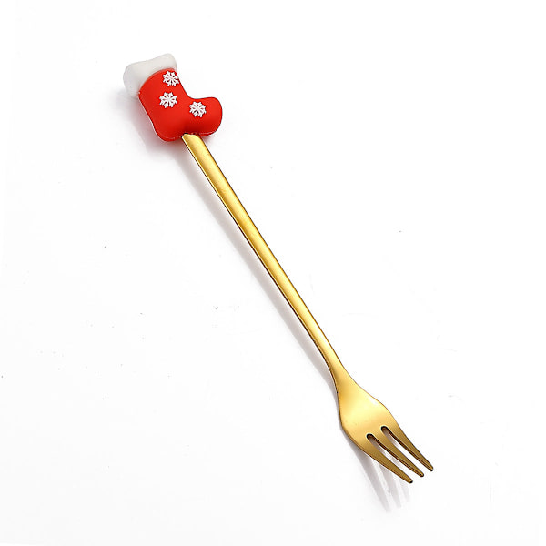 Tegneserie Bordservice Kattepote Ske Sød Dessert Ske Rustfrit Stål Ske Dukke Dessert Frugt Gaffel Gold Fork-Christmas stockings