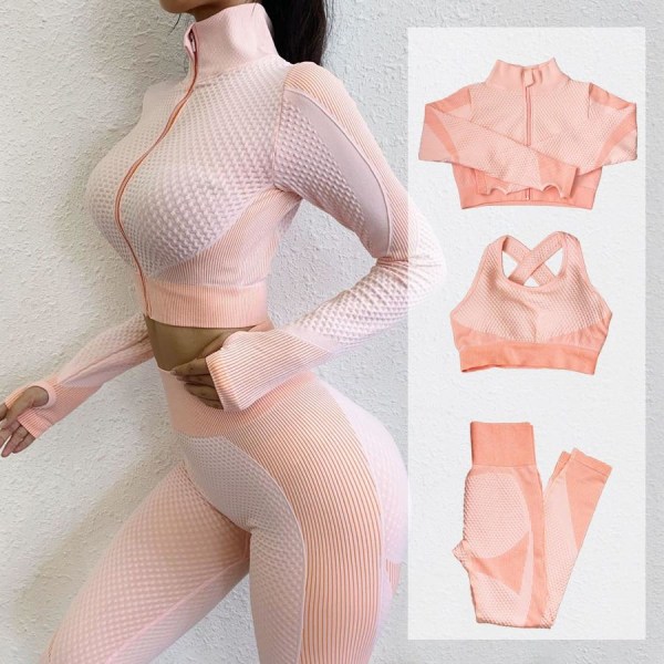 Joogasetit Pitkähihainen Paita+Urheiluliivit+Saumattomat Leggingsit Treenaus Juoksu Vaatteet Kuntosalivaatteet 2pcsBra Gray M