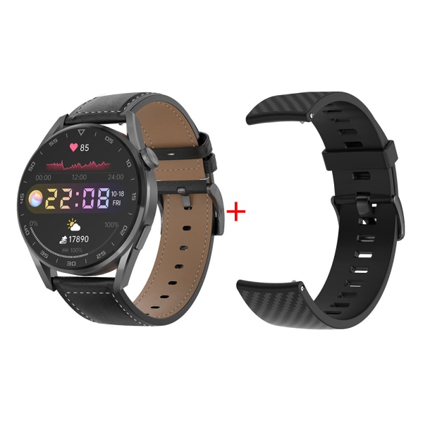 Smart Watch Multi-Sport Mode Delad skärm Display Snabb Widget Massager Black leather