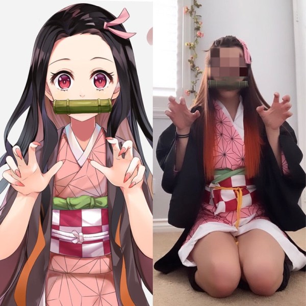 Anime Demon Slayer Kimetsu no Yaiba Cosplay kostym Nezuko Kamado Kimono Uniform Halloween Kläder A2 child size 130cm