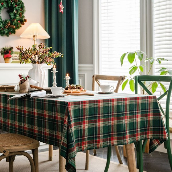 Julbordsduk skotsk grön rutig duk rektangulär hushållsduk foto högkvalitativ bomullsduk Green grid 140*180cm