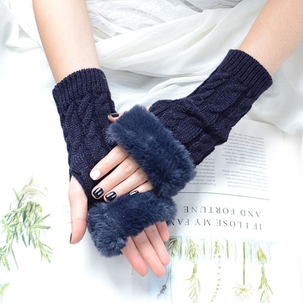 Efterår Vinter Ensfarvet Studenter Skriver Hold Varmen Koreansk Strik Dame Fingerløse Beskyttelse Hånd Hår Mund Hamp Handsker Kvinder dark gray One Size