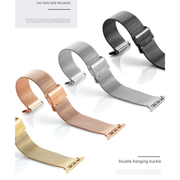 Milanese Loop för Apple Watch Armband 6 SE 5 4 44mm 42mm Rostfritt Stål Armband Metall Armband för iWatch Serie 1 2 3 38mm 40m Silver1 44mm