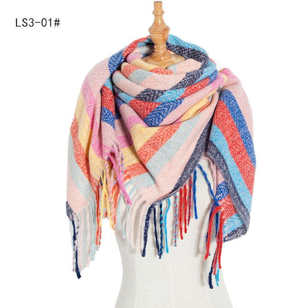 Lang Frynse Rutete Skjerf Høst og Vinter Ny Polyester Bustet Firkantet Skjerf Sjal scarfgirl1217SF 110*110cm