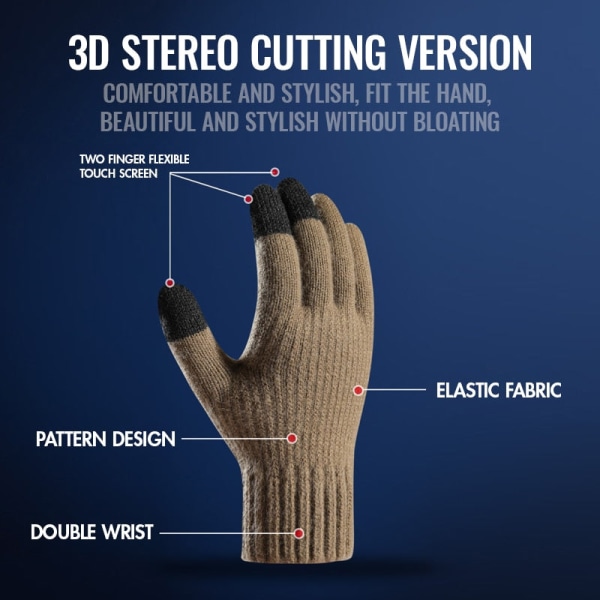 Herr Touchscreen Handskar Stickad Ull -30 Celsius Varma Vantar Vuxen Utomhus Grepp Skärm Cykelhandske Tjockare Höst Vinter Handske Light Gray -1 One Size