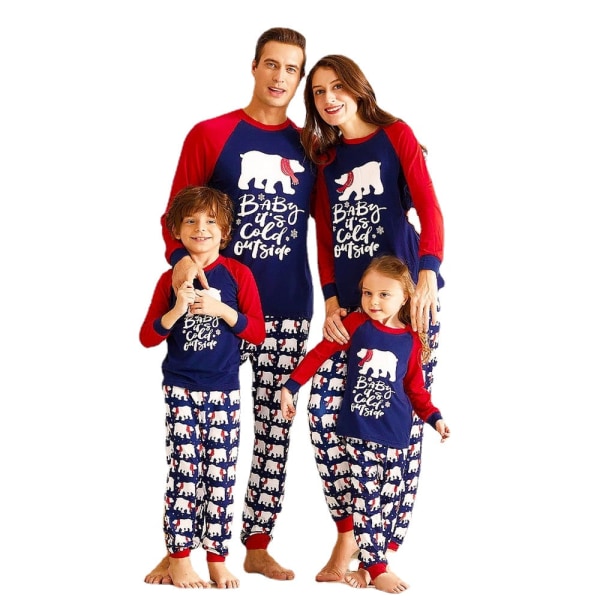 Julepyjamas Matchende Familie Pyjamas Trykt Forældre-barn Sæt Far, Mor og Barn Baby Pyjamas Top + Bukser Pyjamassæt Blue WOMEN XXL