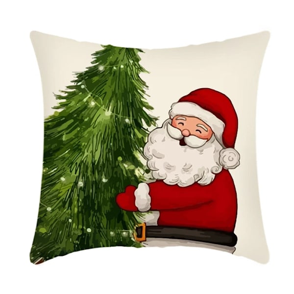 Merry Christmas Kuddfodral 45x45cm Prydnadskudde Vinter Juldekorationer för Hem Träd Hjort Soffa Kuddfodral 31