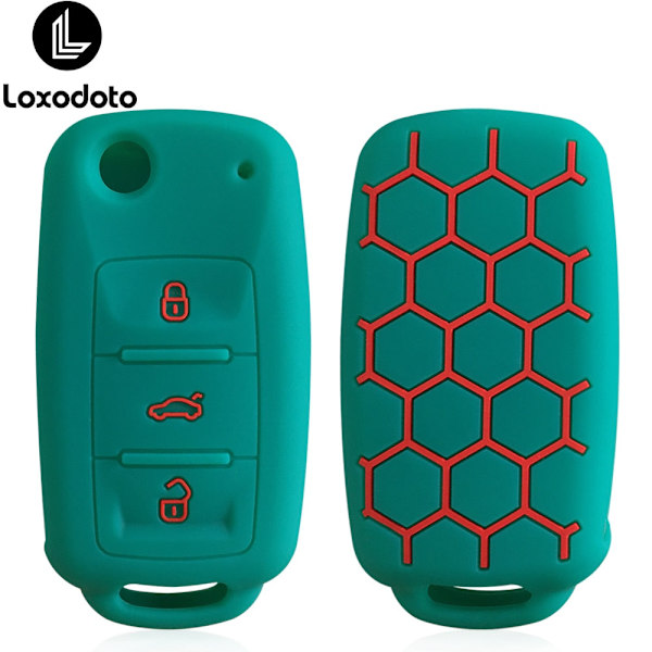 Silikon Fjernkontroll Bilnøkkel Deksel Nøkkelring for Touran Caravelle Polo Golf 6 Passat B5 for Skoda Fabia Octavia A5 black(green button)