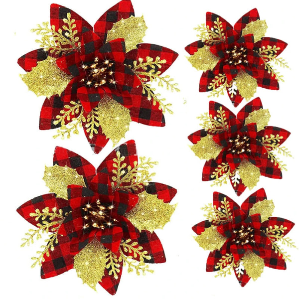 5 st 14,5 cm Glitter Konstgjorda julblommor Mreey Julgransdekoration Gott Nytt År Prydnadsföremål Xmas Falska Blommor natal B