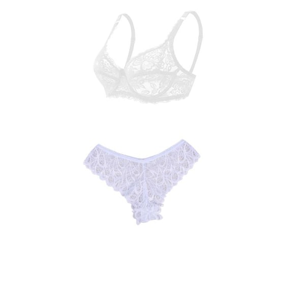 Sexiga Kvinnor Push Up Bygel Spets BH Set Ultratunn Transparent Underkläder Bikini BH Tros Set Bekväma Sovunderkläder White 80BC