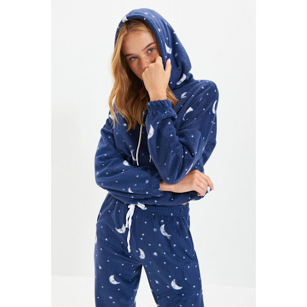 Marinblå Hooded Fleece Stickad Pyjamas Set THMAW22PT0365 Navy blue M