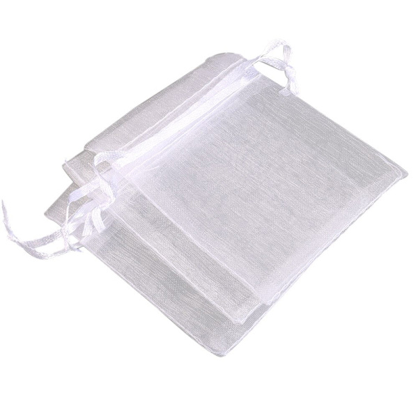 50 st/lot Organzapåsar för smycken 24 färger Dragskopåsar för bröllop Julgodis Presentpåsar Smyckesförpackning White 7x9cm