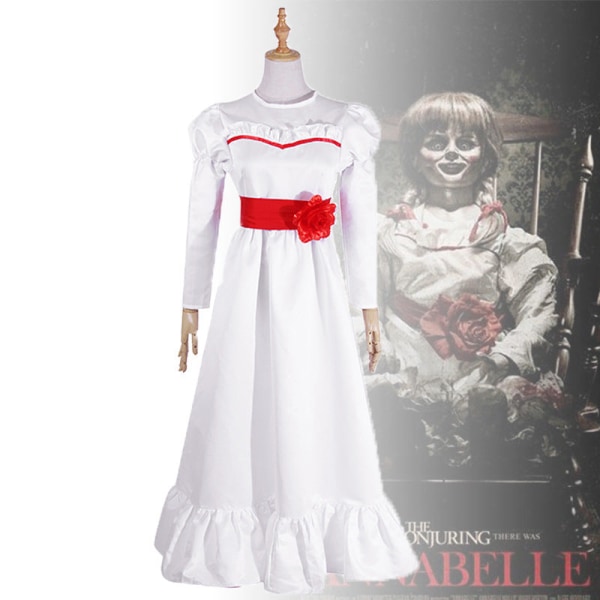 Film Annabel Cosplay kostym för kvinnor Barn Vuxen Halloween kostymer och peruk Skräck Skrämmande tjusiga vit klänning outfits B only dress One Size