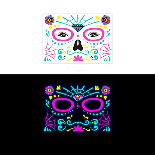 Halloween Hauskat Fluoresenssitarrat Luovat Kauhu Väliaikaiset Meikit Tanssi Kuoleman Henki Kasvot Tarra Naamiaispuku H mask