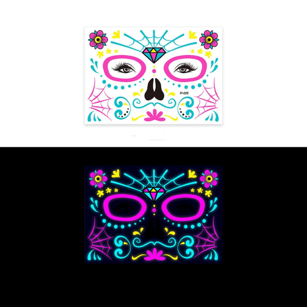 Halloween Roliga Fluorescens Stickers Kreativa Skräck Temporär Smink Dans Dödsande Ansikts Tatueringar Maskerad Mask D mask