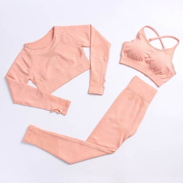 Yoga Set Träningskläder Träningsdräkt Höga Midjebyxor Sport-BH:ar För Kvinnor 3Pcs Set-Gray XL