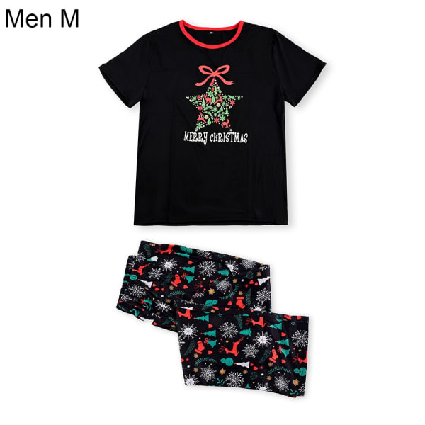 Julpyjamas Matchande familjepyjamas Förälder-barn Set Bär kortärmad T-shirt Byxor Snow Elk Nattkläder med tryck Men M