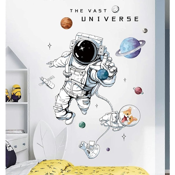 Astronautti seinätarrat Planeetta Avaruus Corgi Koira DIY Irrotettava Vinyyli Suuret Seinätarrat Taidekoristeet Sisustus Lapsille Pojat Makuuhuone Olohuone Leikkihuone