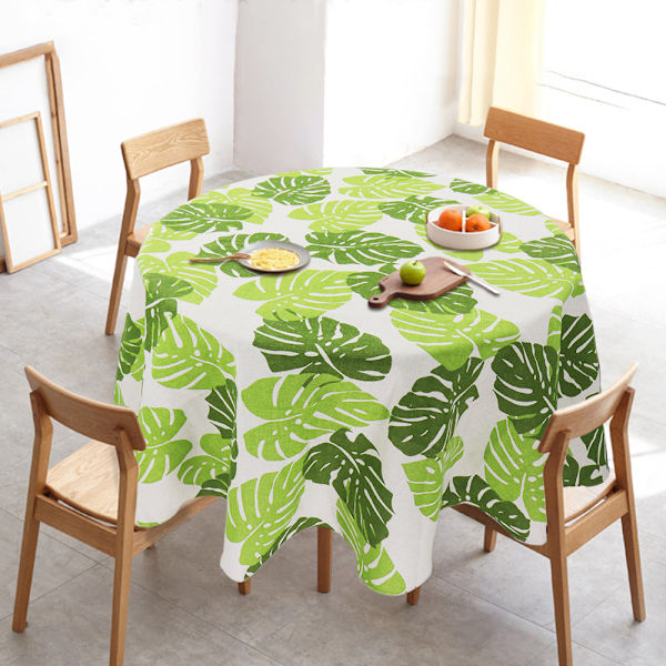 Japansk stil duk bomull lin rund bordduk nordisk borddeksel for hjem bryllupsfest dekorasjon trykt hvit gul C06 150cm