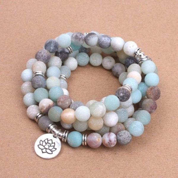 Mode Armband för Kvinnor Matt Frostat Amazonit Pärlor med Lotus OM Buddha Berlock Yoga Armband 108 Mala Halsband Dropshipping style L