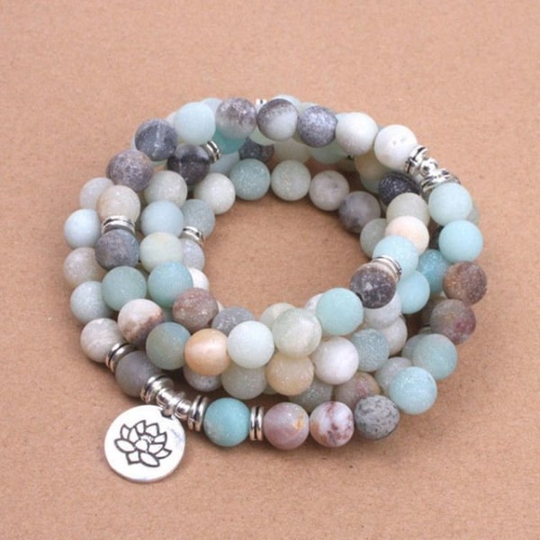 Mode Armbånd til Kvinder Matte Frosted Amazonit Perler med Lotus OM Buddha Charm Yoga Armbånd 108 Mala Halskæde Dropshipping style B