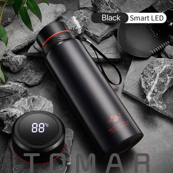 420-1800 ml stor kapacitet 304 tumlare av rostfritt stål Vakuum thermal Termos Vatten Kaffe Te Bärbar flaska Dropship 1000ml Black-Smart LED