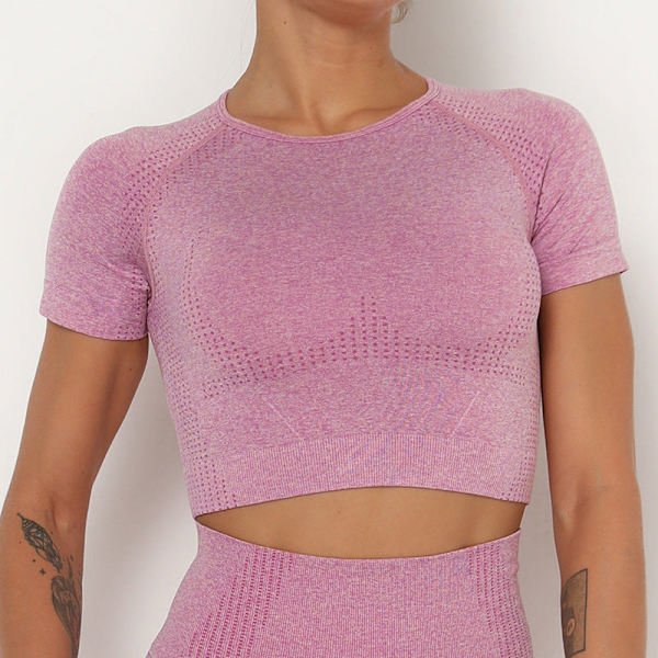 Saumattomat neulotut urheilushortsit lyhythihaiset shortsit joogavaatteet kuntoilupuku seksikkäät treenivaatteet naisille 9149 short sleeve-wine red M