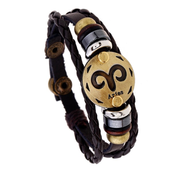 Ornament Pärlarmband 12 Stjärntecken Nötskinn Läderarmband Personliga Födelsedagspresenter Vävt Justerbart Trendigt Läderarmband Sagittarius