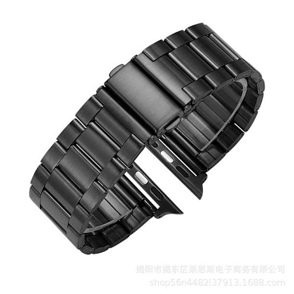 Kellon ranneke Apple Watch iWatchille, sopiva koko 42-44-45-46-49mm Musta - Kolmijyväinen solkiranneke