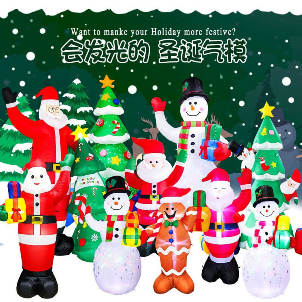 Jul Uppblåsbar Modell Lysande Uppblåsbart Träd Äldre Snögubbe Uppblåsbar Modell Gård Semesterdekoration Dekorationsrekvisita 2.4 m Santa snowman arch Suitable Standard