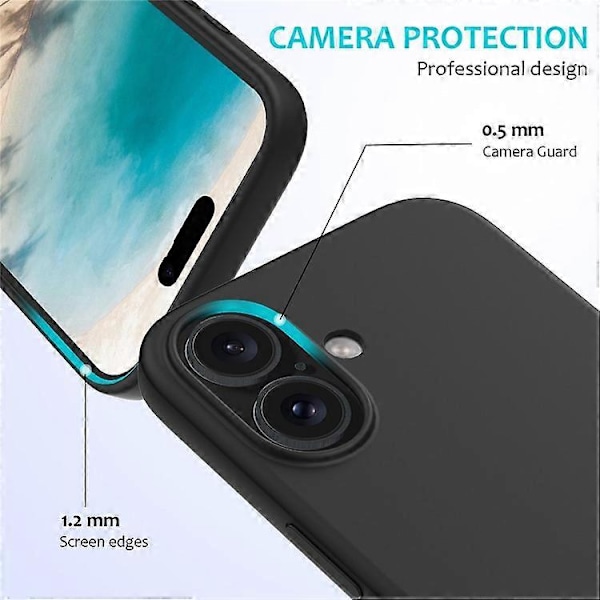 Kompatibelt Skal för iPhone 16, Flytande Silikon, Mjukt Foder, Stötsäkert Telefonskydd Black