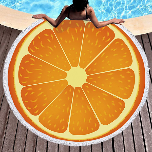 Frukt Sommar Vattenmelon Apelsin Kiwi Strandhandduk Rund Havsfilt Kawaii Yogamatta Picknickmatta Absorberande Manteau Kappa 2