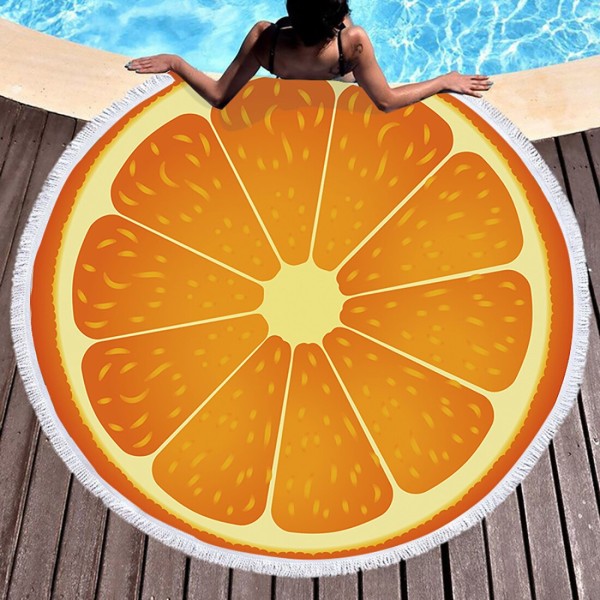 Frukt Sommar Vattenmelon Apelsin Kiwi Strandhandduk Rund Havsfilt Kawaii Yogamatta Picknickmatta Absorberande Manteau Kappa 3