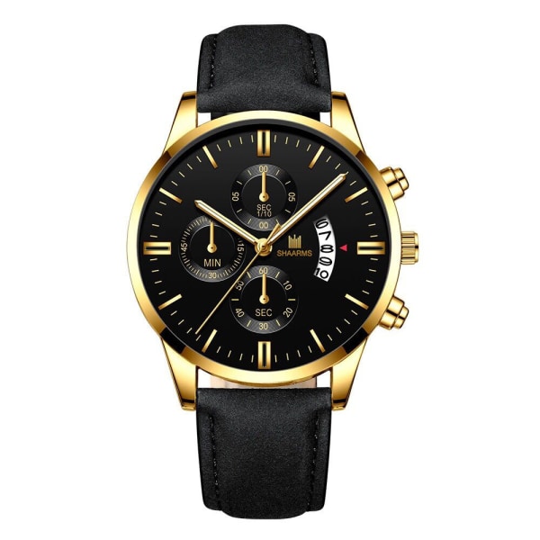 Herreklokke Falsk Tre-Øye Mote Kalender Belte Quartz Klokke Herre Black rose