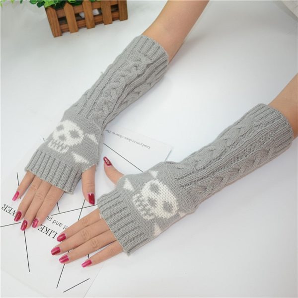 Goth Lange Fingerløse Armvarmer Handsker Armvarmere Piger Sorte Kranie Handsker Kvinder Strikkede Varme Handsker Punk EMO Mode Vanter Khaki 2 One Size