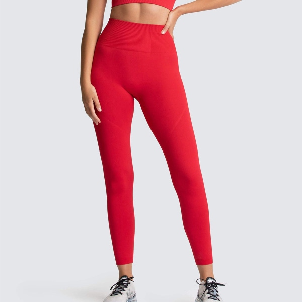 Sömlös Enfärgad Andningsbar Snabbtorkande Fitness Hög midja Persika Höfthöjning Skinny Stretch Hip Lift Yogabyxor för kvinnor 6095 pants-cameo Red M