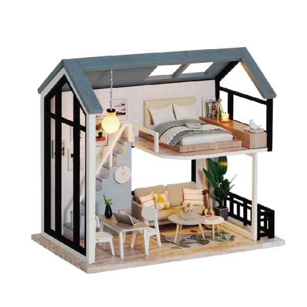 Gör-det-själv-miniatyrkit med möbler, miniatyrhus i 3D-trä med cover, kit för dockhus i miniatyr Default Title