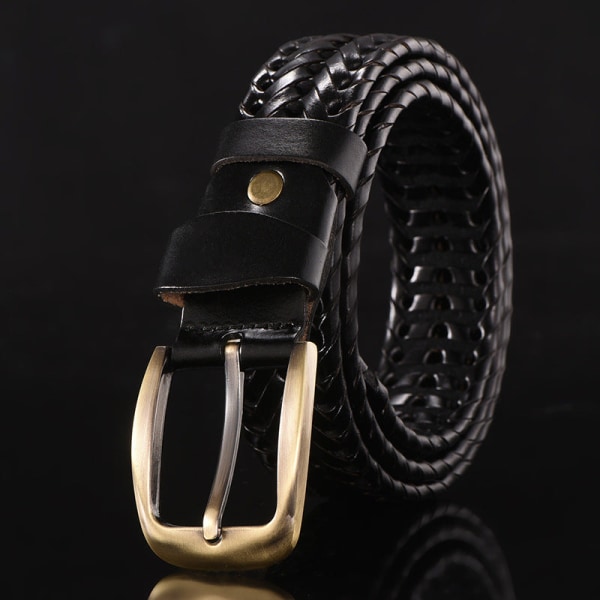 Herre Læderbælte Håndvævet Koreansk Casual Alsidig Simpel Trendy Buksebælte Style A (narrow black) 115cm