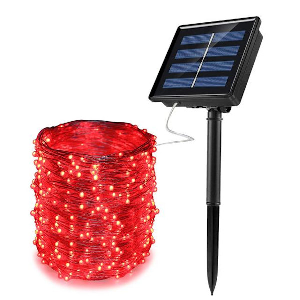 200/100 LED Solcelle Lys Udendørs Vandtæt Solcelle Julelys Fest Dekoration Lyskæder Lysstreng Red 10M 100LEDs