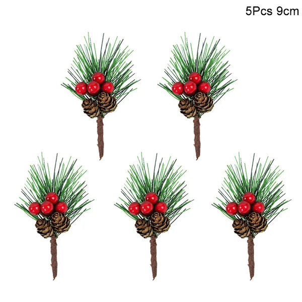 5 st Jul Röda Bär Konstgjord Blomma Tallkotte Gren Julgransdekorationer Ornament Presentförpackning Hem DIY Krans 3red 2white