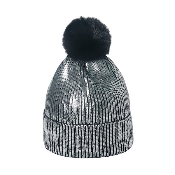 Kultainennoutaja Villapipo Värikäs Metallinen Hip-Hop Katu Tekoturkis Pallo Neulottu Hattu Miehille ja Naisille Silver 58cm