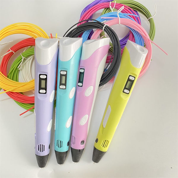 3D Pen Printing Blyanter OLED Display Gel Kunst Håndværk Printer PLA ABS Filament 3D Tegning Print Til Børn/Voksne Kreativ Tegne Maling Yellow without PLA