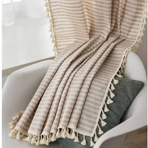 Enkel Gardin i Bomull och Linne Randig Tofs Vardagsrum Gardinstång Bamboo hemp tassel-hook curtain 150W * 270 high CM