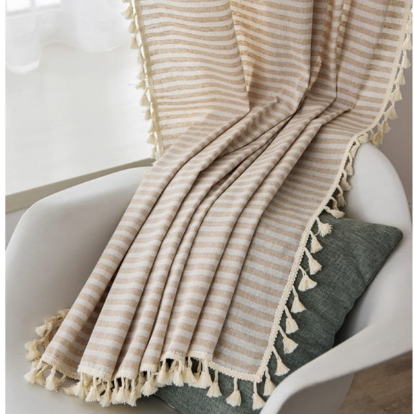 Simpelt bomulds- og linnedgardin stribet kvast stue gardinstang Gray cotton tassel-curtain rod 150W * 220 high CM