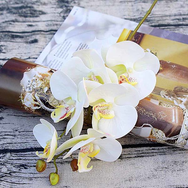 5 st 1 Bukett (6 Huvuden) Plastfjärilsorkidévaser för Heminredning Bröllop Dekorativa Växter Julklappar Låda Konstgjorda Blommor Milk white