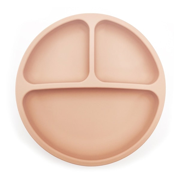Baby mattallrik i silikon Solid Söt tecknad barnrätter Sug Småbarn Träningsbestick Barn Matskålar Peach