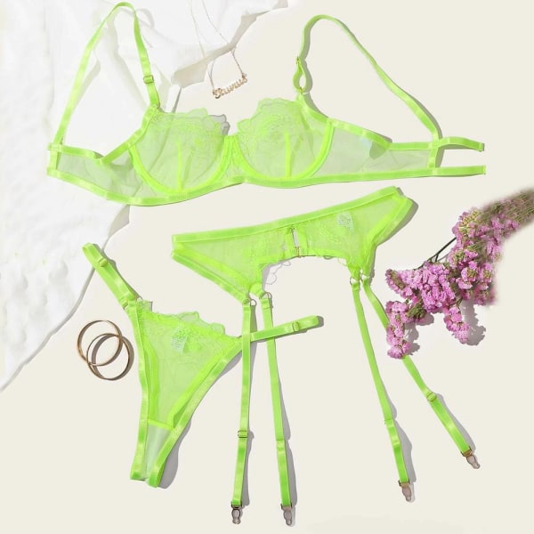Naisten muoti kirjonta Bralette Push Up alusvaatteet perspektiivi ontto pitsi Babydoll seksikkäät alusvaatteet rintaliivit Green L