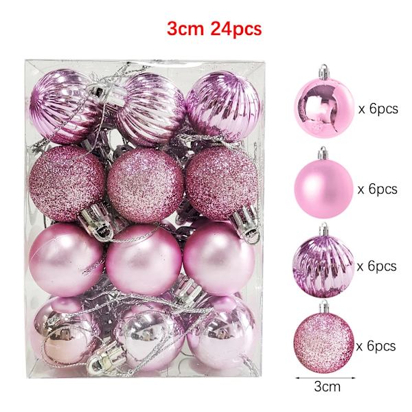 24 stk. Julekuler Ornament Plast Juletre Gull Rød Rosa Kule Anheng Hengende Dekor Juledekorasjon 2023 Navidad 3cm - black as picture