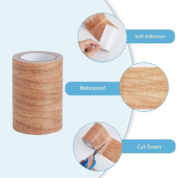PE Imitation Trækorn Selvklæbende Tape Valnøddetrækorn Reparationstape Patch Flad BurlyWood 80mm ca. 4,57m/rulle